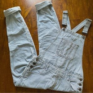 Denim & Co Railroad Striped Denim Overalls